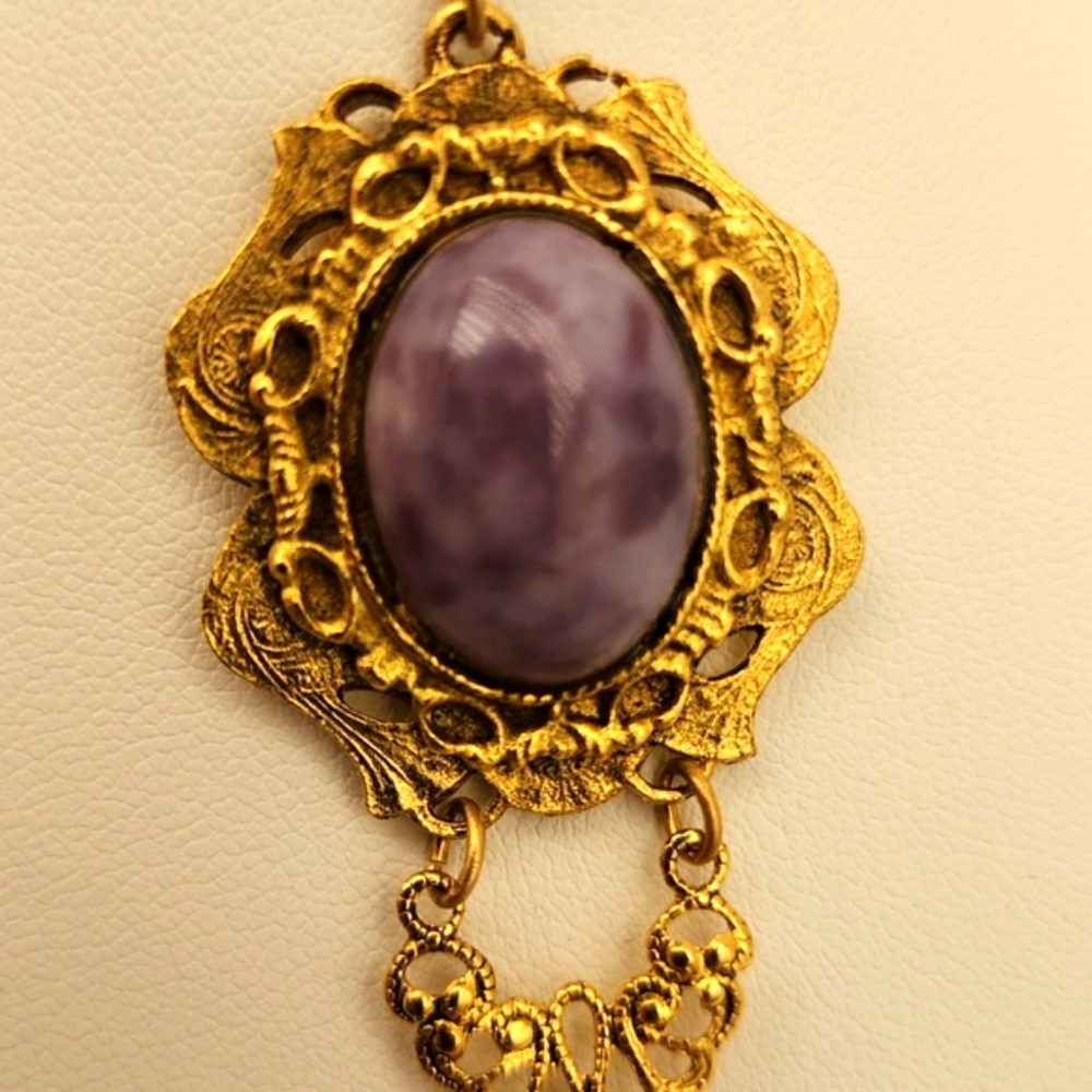 Gold Glit & Purple Victorian Paperclip Necklace - Picture 3 of 9